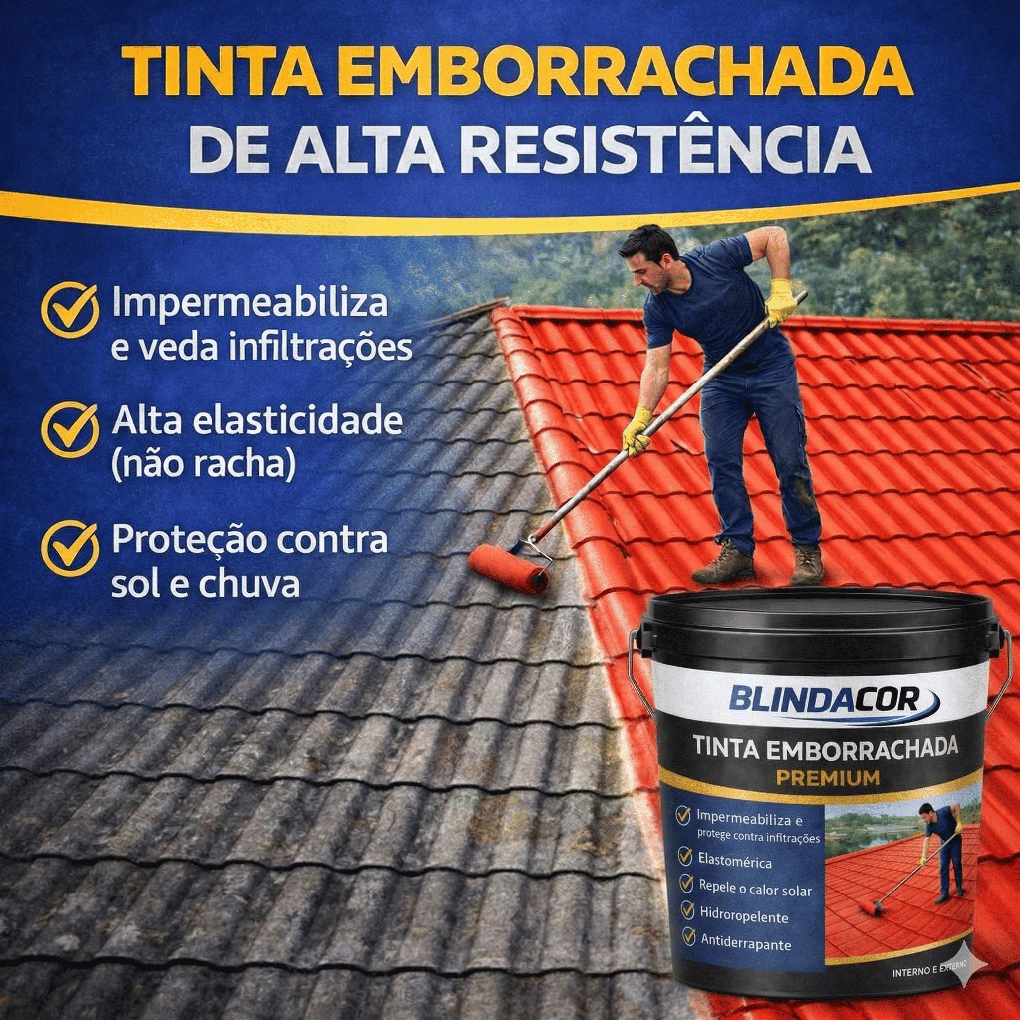 Tinta Emborrachada Impermeável 12kg Alta Resistência Sol e Chuva