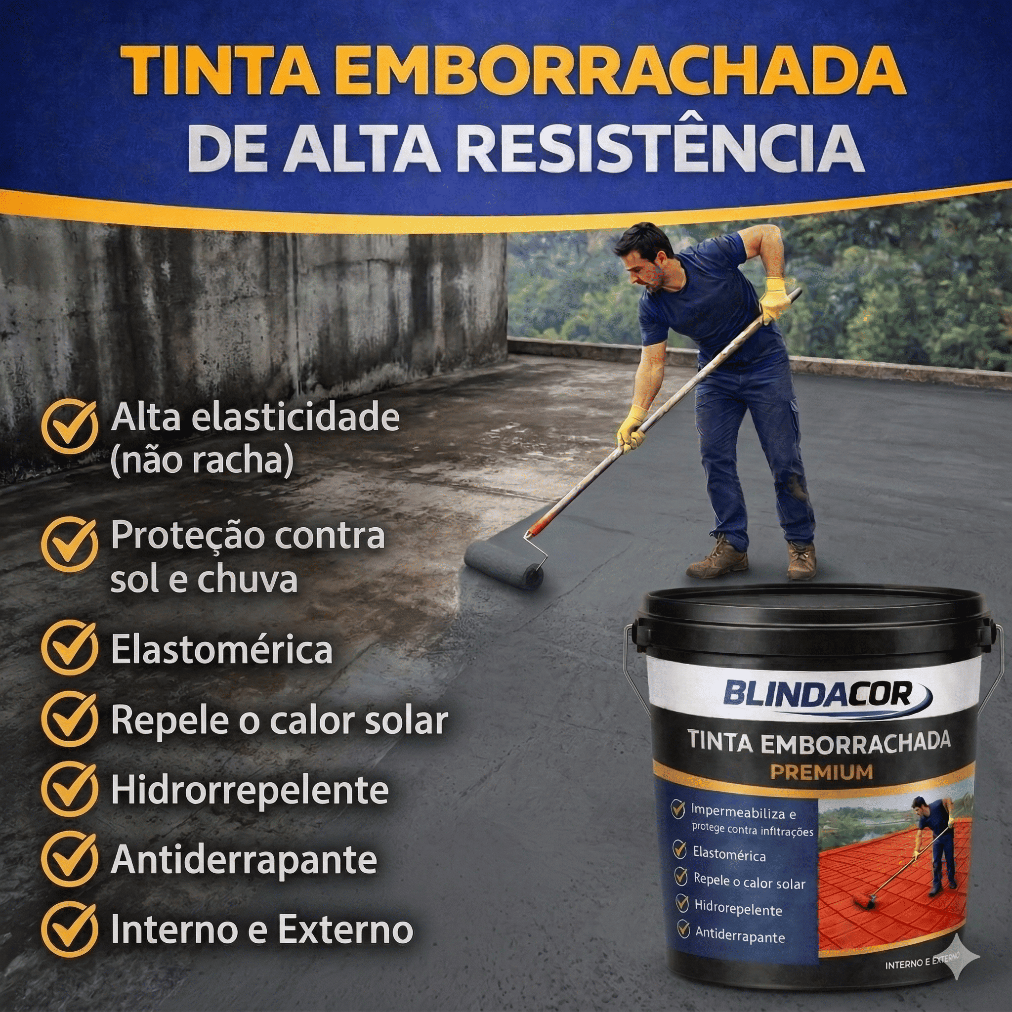 Tinta Emborrachada Impermeável 12kg Alta Resistência Sol e Chuva