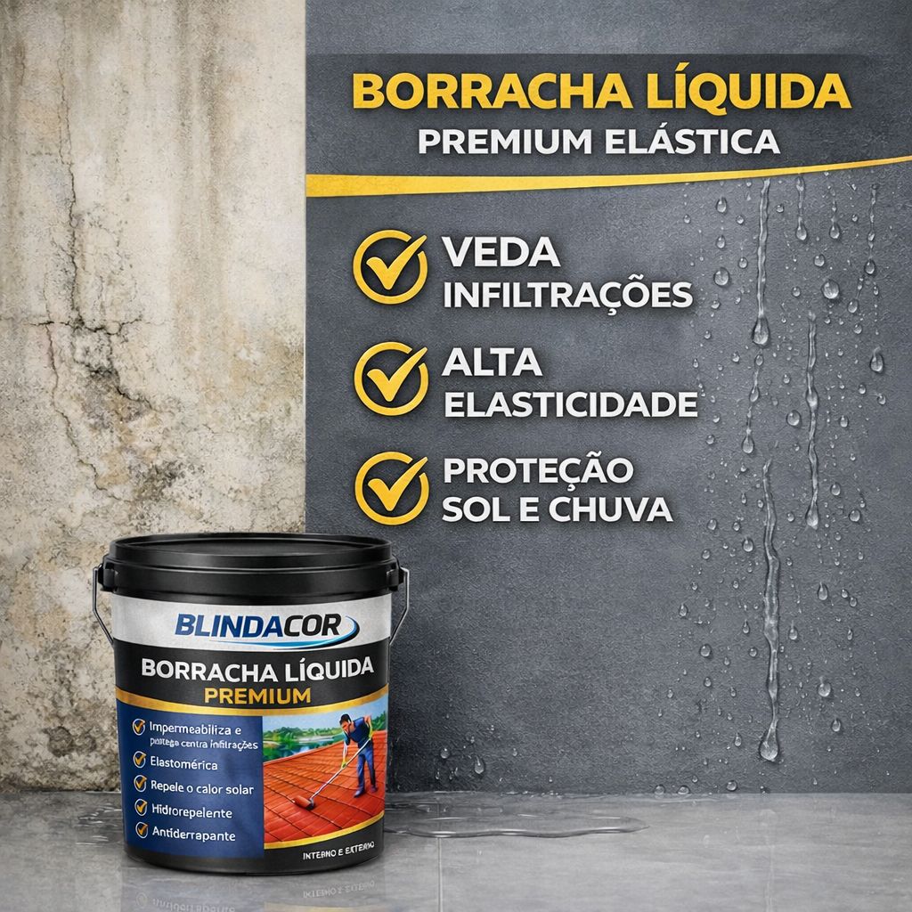 Tinta Emborrachada Líquida 18KG Blindacor Impermeável Protege Veda Alta Durabilidade Cobre Fissuras