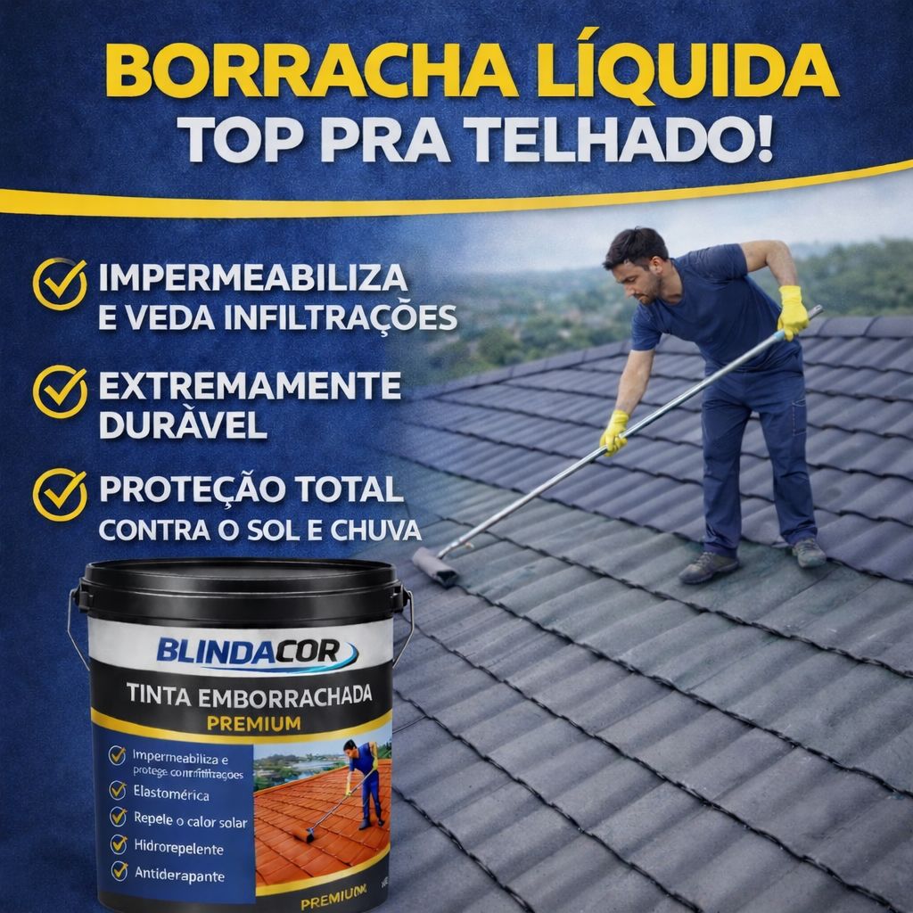 Tinta Emborrachada Líquida 18KG Blindacor Impermeável Protege Veda Alta Durabilidade Cobre Fissuras