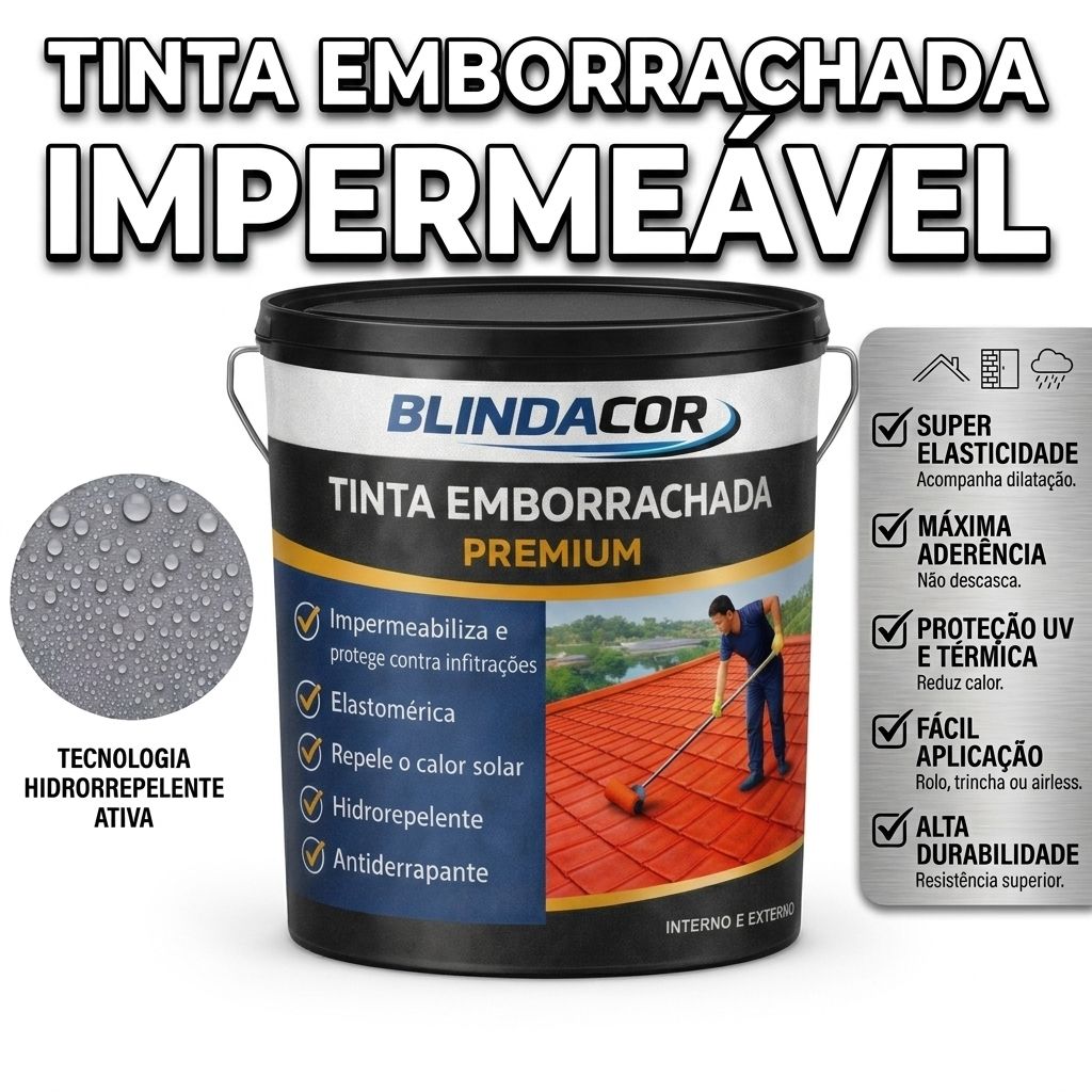 Tinta Emborrachada Líquida 18KG Blindacor Impermeável Protege Veda Alta Durabilidade Cobre Fissuras